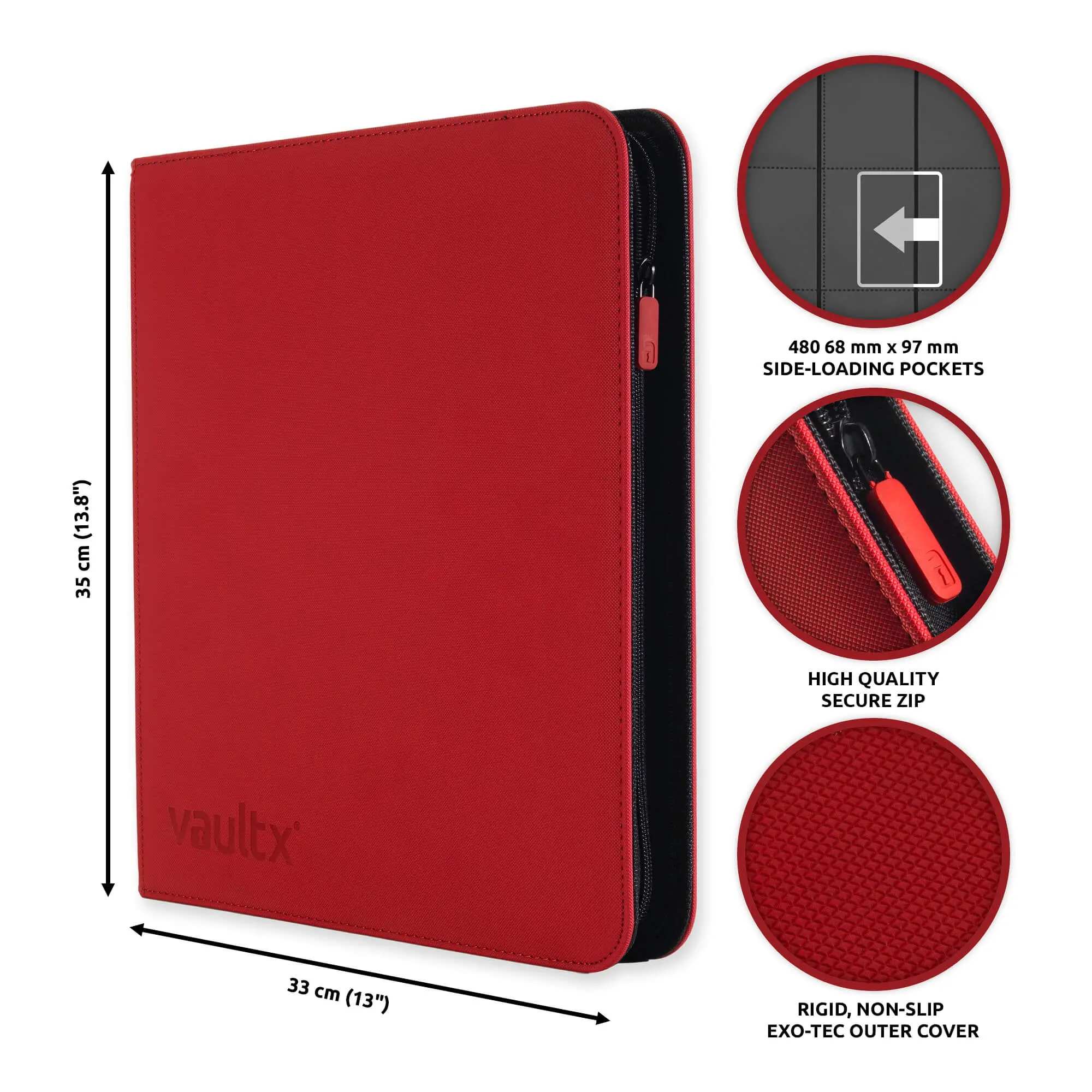 Vault X 12-Pocket Exo-Tec® Zip Binder (Fire Red)