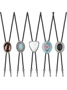 5Pcs Bolo Tie for Men Handmade Western Cowboy Leather Necktie Totem Element Halloween Costume Accessories Decoration