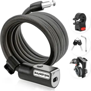 4 Feet Electric Scooter Bike Lock with Mounting Bracket & 2 Keys-12mm Thick Heavy Duty Keyed Cable Lock, Anti Theft Weatherproof For E-Scooter,Bicycle,Kids Bike,Ebike,Scooter,Stroller