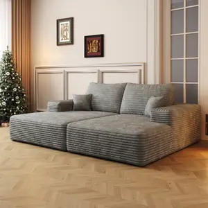 74.8" Modern Sleeper Sofa Bed Indoor Lounger With Dual sleeper, lounger for moviebonus room,No Assembly Required,Grey (Plush Corduroy Fabric)