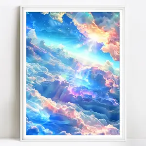 Rainbow Clouds Pattern DIY Diamond Arts Colorful Painting Kit without Frame, 5D Diamond Decor Painting by Numbers Kit, Wall Art Decor for Home