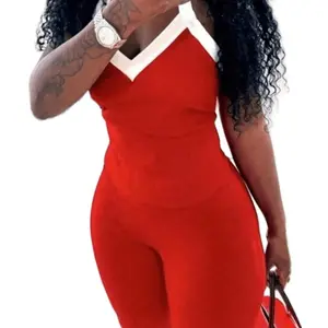 Summer Elegant 2 Pieces Cocktail Outfit For Women Backless Camisole Top And Capri Set in Vibrant Red Color Perfect for Parties