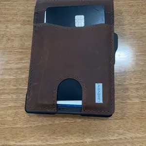 umoven Wallet for Men - Pop Up Case, Cash Slot, and Credit Card Slot - Aluminum Wallet with RFID Blocking, Minimalist Leather Wallet Front Pocket with ID Window, Gift Box