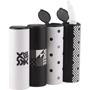 Tissue Holder For Car with Facial Tissues Bulk-4 PK Tissues Cylinder with Cap, Tissue Holder For Car, Travel Tissues For Car Cup Holder, Refill Tissue Box Round Container