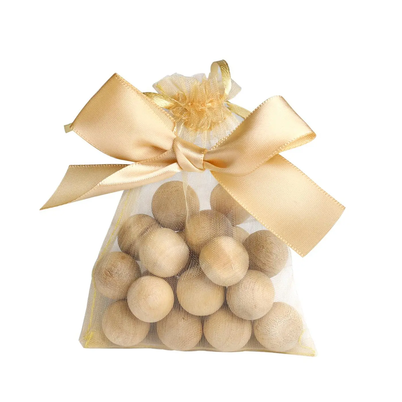 Natural Camphor Wood Balls - 20pcs Wardrobe Odor Eliminator, Freshener, Moisture Absorbers For Closet, Golden Bowknot Mesh Bags, Aromatic Wood for Wardrobes & Cabinets (Insect-Proof, Moth-Proof), Suitable for Homes & Dorms, Moisture Absorbers For Storage