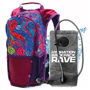 RaveRunner Hydration Pack - Purple Trippy Anti Theft Backpack - 2L Water Bladder for Raves & Festivals - Ideal for Running, Hiking, Cycling & Outdoors