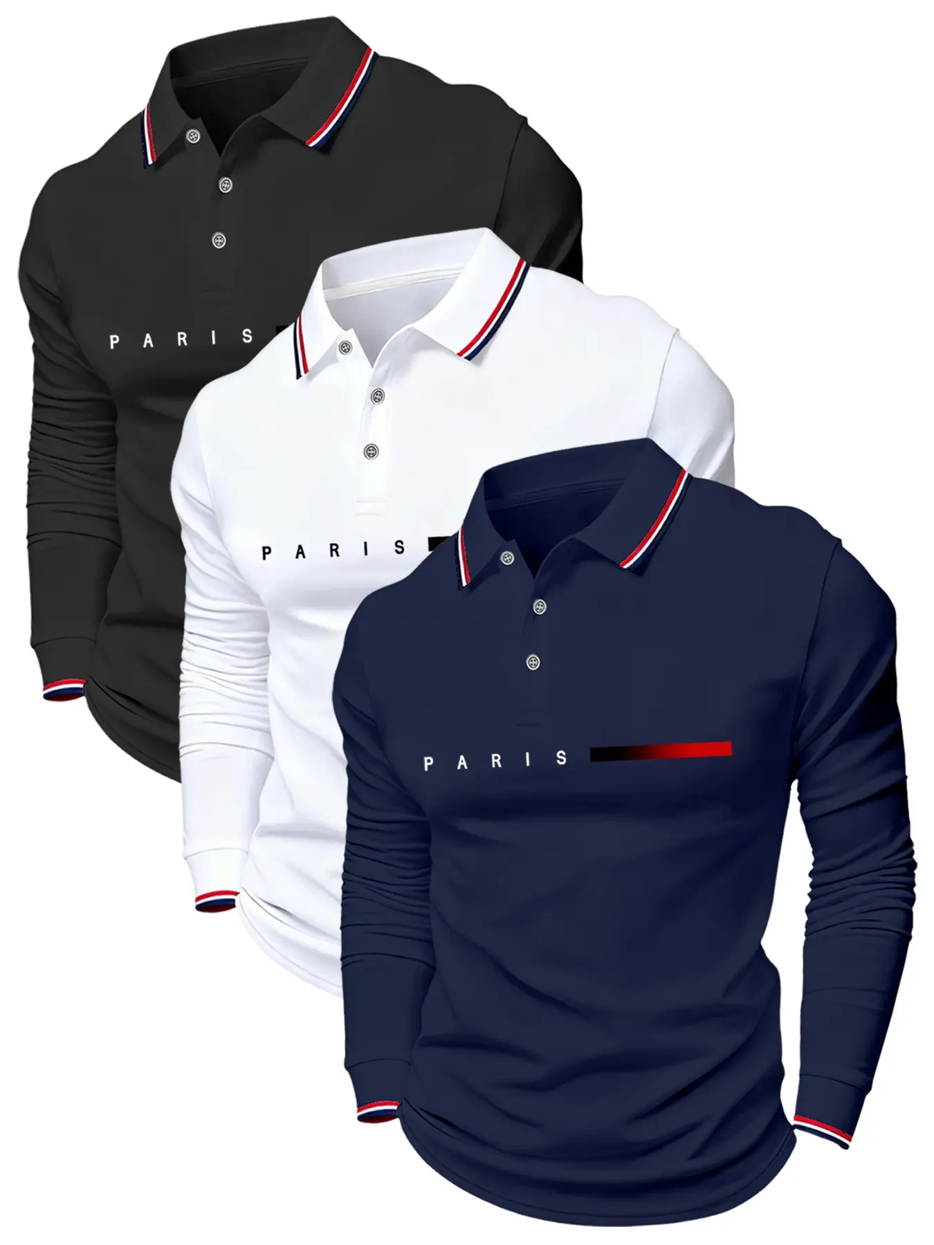 Men's Casual Long Sleeve Polo Shirt Set, Button Closure & Half Open Design, Fashion Letter Gradient Pattern, Comfortable Fit, Spring & Fall