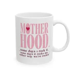 11 oz Motherhood Mug – “Some Days I Rock It” Perfect Mother's Day Gift - Funny Mom Ceramic Coffee Mug - Dishwasher Safe Tea Cup, Aesthetic Pink Heart Design