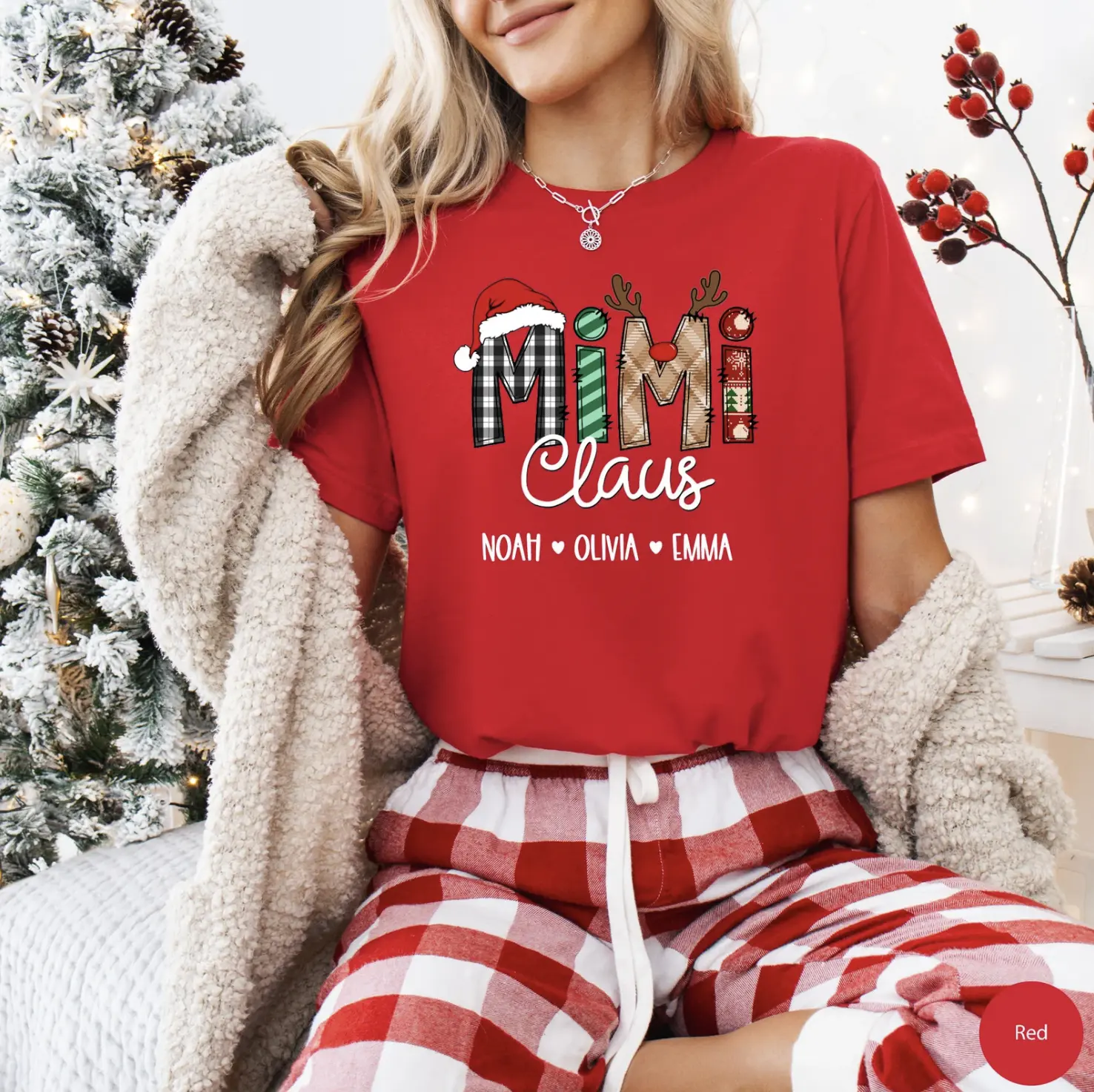 Custom Mimi Claus Shirt, Personalized Mimi Christmas Tshirt, Mimi Shirt for Christmas Gift for Mimi Gift, Grandma Shirt with Grandkids Names