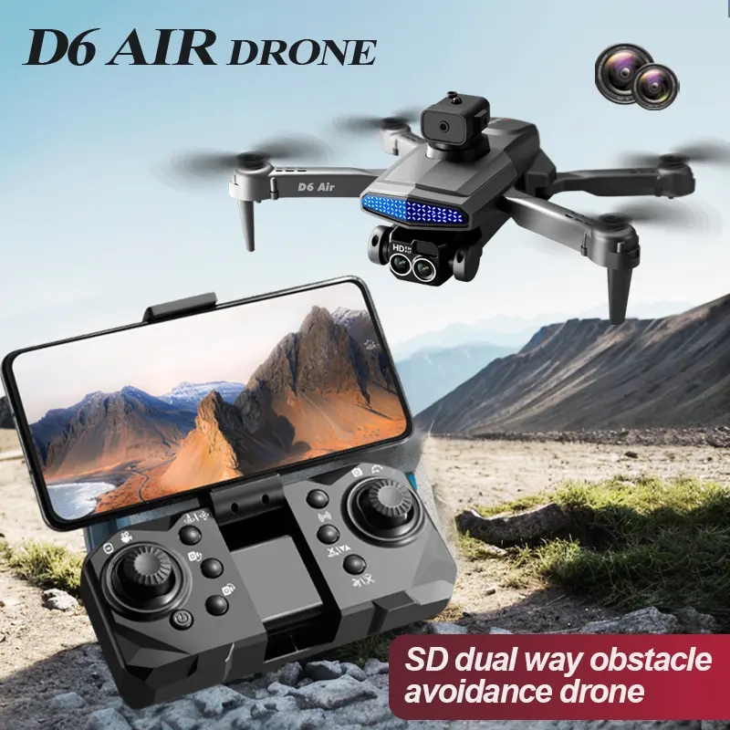 D6 Air Drone with 4K HD Dual Camera (50X Zoom), 120° Wide Angle FPV Live Video, Smart 360° Obstacle Avoidance, Foldable Portable Aerial Photography Drones for Travel Vlog