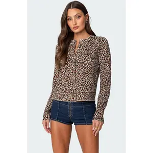Edikted Women's Leopard Printed Knit Cardigan