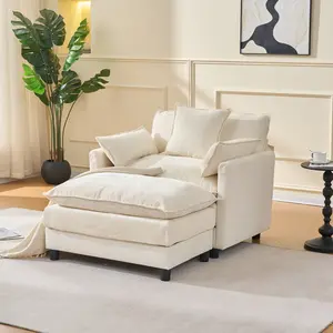 39.4" Modern Accent Chair with Ottoman - Comfy Cloud 1-Seater with 1 Movable Ottoman, Cloud Sofa, Deep Seat Chenille Couch for Living Room, Bedroom and Apartment,Beige Color , Comfort & Stylish Design