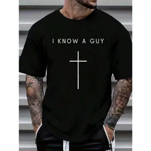 100% Cotton I Know A Guy - Minimalist Christian Religious Jesus-Shirt Women's Men's Graphic Tee Ca Vintage Shirts Graphic Tees Men Camisas Para Hombre Funny Shirts Printed & Shipped In USA Men Tops Summer