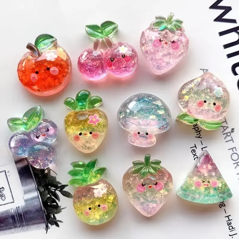 12 Sparkling Fruit Pendants, Colorful Resin Beads, DIY Mix Beads for DIY Crafts, Jewelry Making, Phone Cases, Hair Accessories, Creative Art Projects