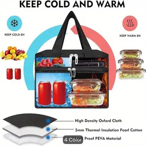 (Black)  Insulated Bag - High Density Oxford Cloth, 5mm Thermal Insulation, 4 Color Proof PEVA Material, Keep Cold and Warm 8H