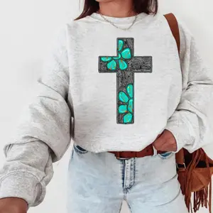 Western Cross Crew Sweatshirt, western clothing, crewneck western outfits women’s clothes, western cowgirl stuff, western tops graphic t-shirts, country western tees women, sweatshirts for women, western graphic tee women country clothing