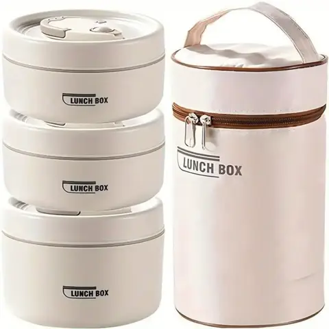 Adult Portable Lunch Box Set - 3-Box Meal Prep Containers with 440ml/600ml Capacity Lids, Reheat-Ready Stainless Steel, Insulated Bag, Dishwasher-Safe Tableware for Food Storage, Travel Use