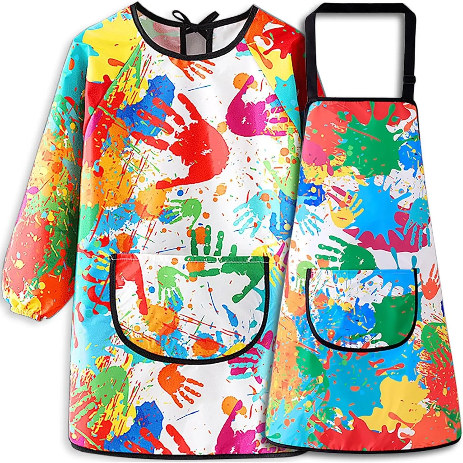 Kids' Art Smock and Apron Set, 3-in-1 Waterproof Long Sleeve Graphic Smock for Ages 5-14, BPA-Free with Adjustable Neck & Waist Straps, Art Supplies, Vibrant
