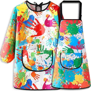 X-GCS08   Kids Art Smock and Painting Apron Kit,Waterproof Artist Smocks with Pocket Long Sleeves and Aprons for Age 5-8