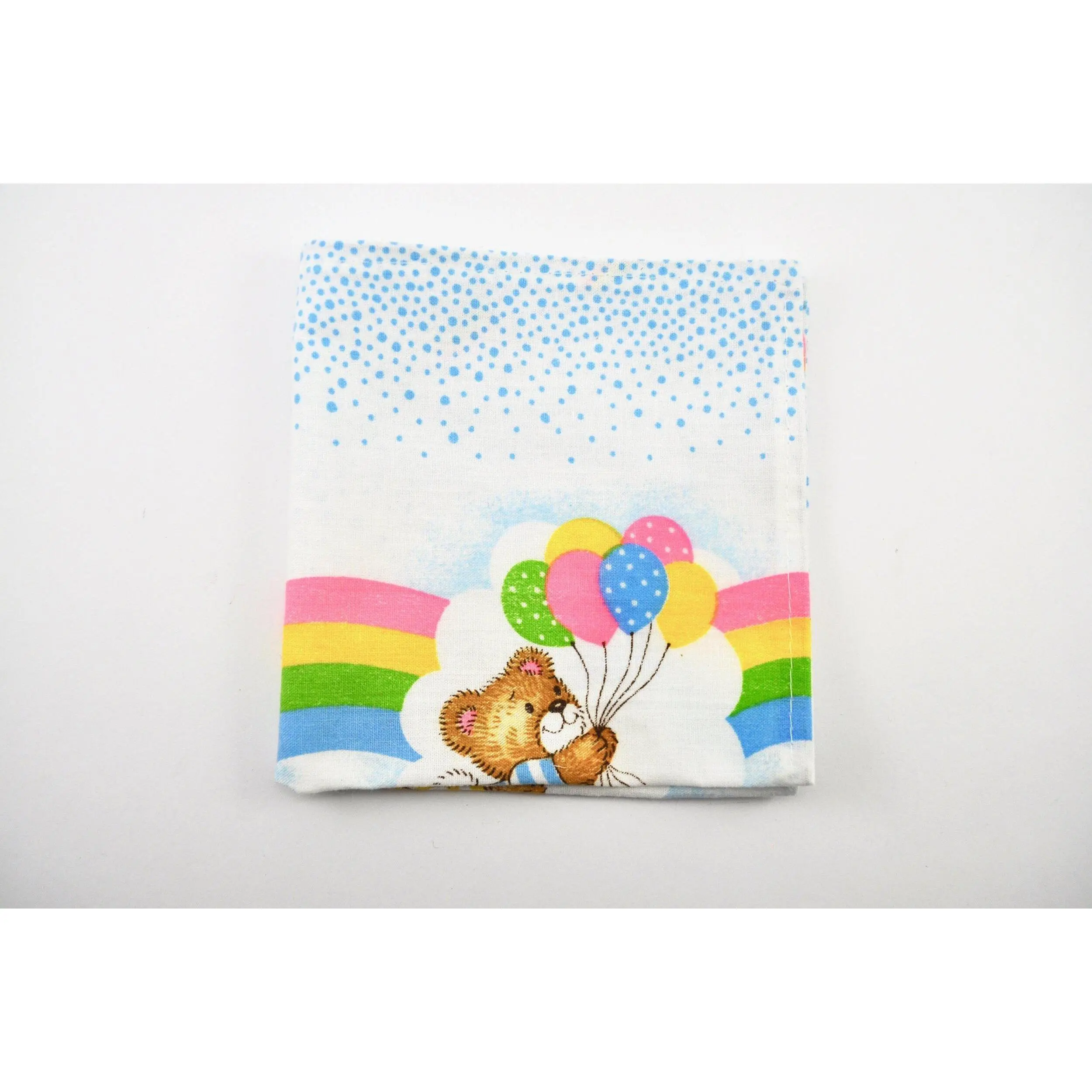 RAINBOW BEAR HOLDING BALLOONS PRINT POCKET SQUARE WITH BLUE DOTS HANDKERCHIEF