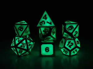 Glow In The Dark Metal Dice Set: 7 Piece Bordered RPG Dice with Durable Metal Construction and Luminous Glow for Dungeons & Dragons Sessions