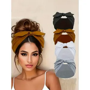 SleekHush Oversized Rabbit Ear Hair Tie Elastic Soft Blend Yoga Workout Headband All Season Sweatband Daily Headband for Women Black Brown White Grey