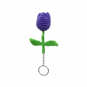 Handmade Crochet Purple Tulip Keychain Amigurumi Flower Key Ring Charm