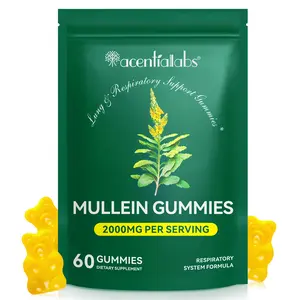 Acentiallabs Mullein Gummies for Lungs 2000mg Mullein Leaf Extract Pear Flavor Gummy Supplement Respiratory Health 30-Day Supply Natural Wellness Boost