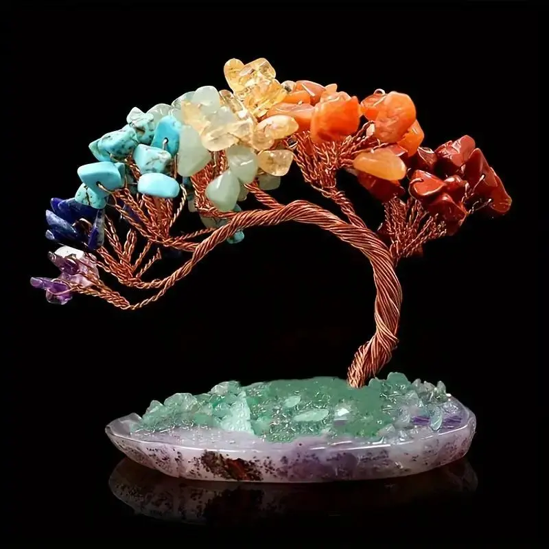 Crystal Money Tree with Agate Base, 1 Count Feng Shui Gemstone Bonsai Decor, Home Decor Ornament for Living Room, Bedroom, Office, Home Decor, Room Accessories, Jade Green