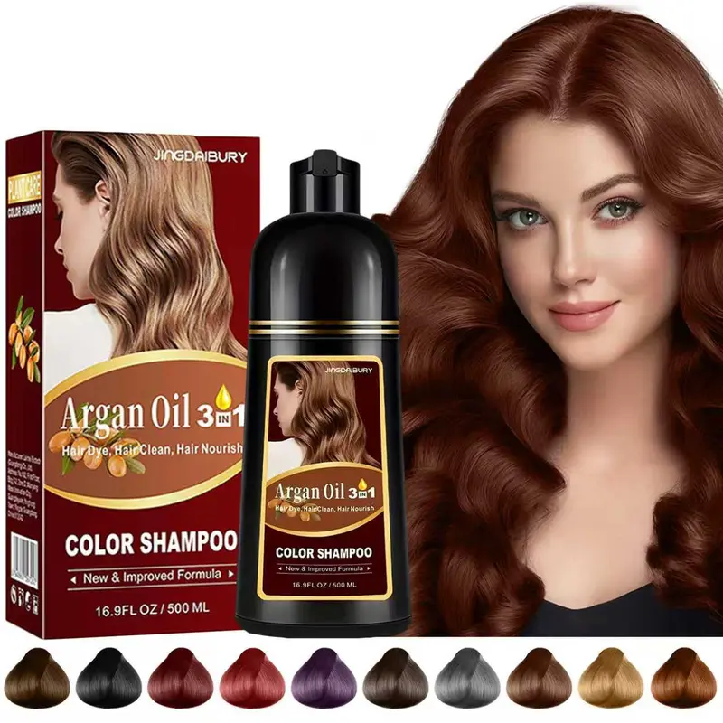 Argan Oil Cherry Brown 3-in-1 Hair Dye Shampoo, Instant Herbal Hair Color for Women & Men, Color in 10-15 Mins, 100% Coverage for All Hair Types, Anti-Gray Hair Shampoo, Hair Products, Temporary Hair Color
