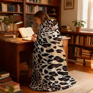 1 piece leopard print hoodie blanket simulation plush leopard print wearable lazy hooded blanket soft and comfortable bedroom living room sofa cover blanket camping blanket