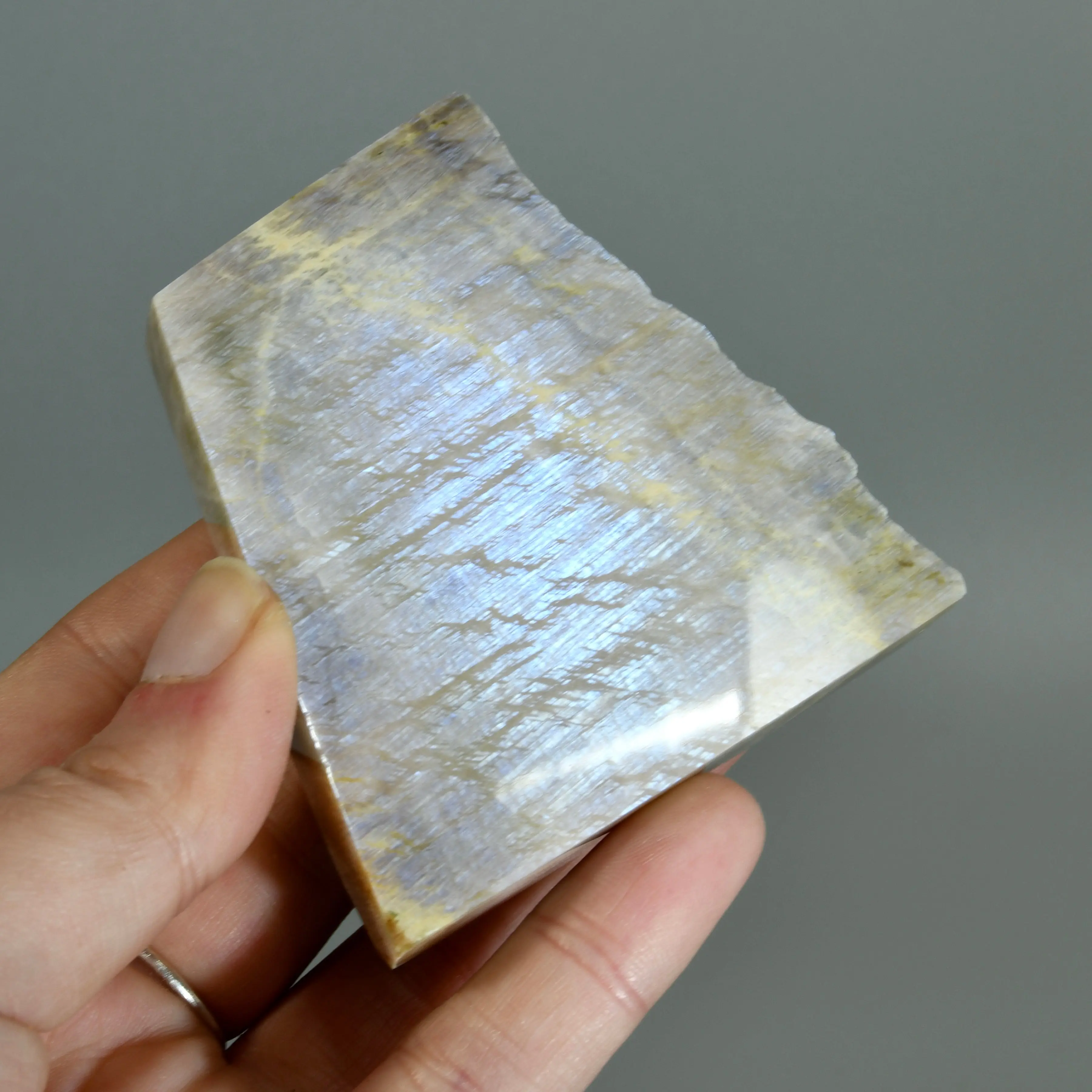 2.9in 147g Flashy Rainbow Moonstone Sunstone Crystal Slab, India