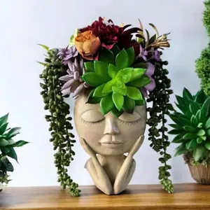 Lady Head Planter - Indoor & Outdoor Succulent Arrangements Artifical Flower Centerpiece for Housewarming Decor