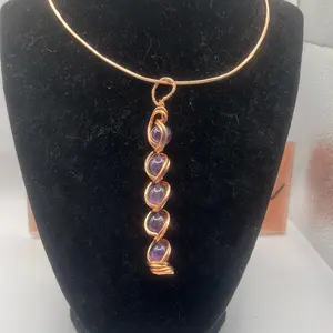 Nubian Crystal Choker with Elegant Amethyst Beads and Gold-Tone Wire Wrapping for Stylish Accessory