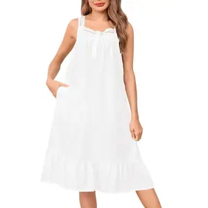 Women's cotton sleepwear sleeveless home wear Victorian evening gown with pocket soft long sleepwear s-3XL floral lace spandex sleepwear casual casual casual wear basic synthetic silkRAIMENTRY