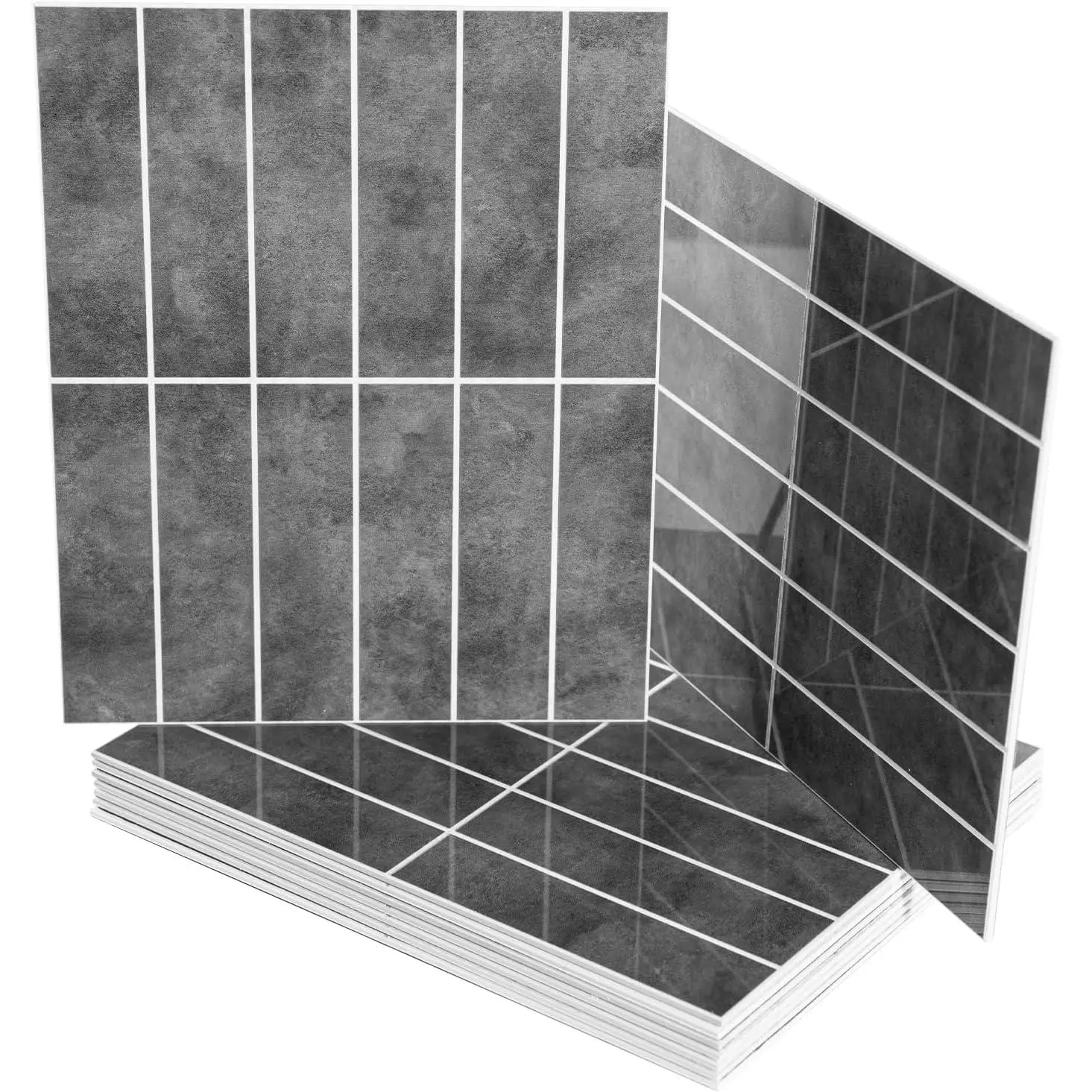 10-Sheet Faux Marble Peel and Stick Backsplash Tile for Kitchen Wall Bathroom Countertops, 11.4 inch x 9.1 inch Stick-on Glazed-Ceramic Finish Resist to Water, Heat and , Ash Grey