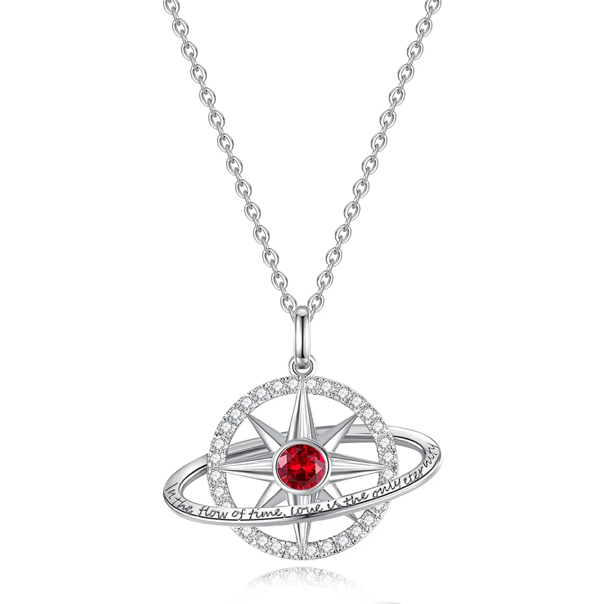 FANCIME Crafted Sterling Silver Necklace for Women, Celestial Star July Birthstone Ruby Pendant, Adjustable 16+2 in Chain