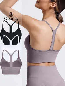 Womens Y Back Sports Bra - Padded Racerback Medium Impact Spaghetti Thin Strap Ladies Workout Yoga Solid Top