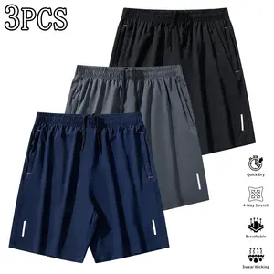 Men's 3-Pack Quick Dry Athletic Shorts Elastic Waist Workout Shorts SummerVibes Lightweight Fabric Breathable Adjustable Drawstrings Side Pockets for Gym & Casual Wear - Menswear shorts for the summer
