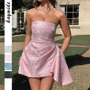 Women's Plain Big Bow Decor Lace Up Tube Dress, Elegant Strapless A Line Short Dress for Party Club Dating Wear, Ladies Summer Clothes, Sleeveless off shoulder sexy evening gown,  strapless mini dress