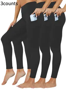 Women's Solid High Waist Pocket Leggings, Stretchy Soft Leggings, Casual Comfy High Stretch Skinny Pants for Daily Wear, Ladies Bottoms for All Seasons