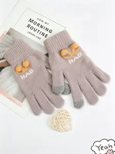 Cute Bunny Embroidered Knitted Gloves, Winter Touchscreen Warm Gloves for Daily Use, Cozy and Stylish Handwear for Cold Weather