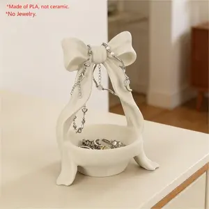 3D printed Cute Bow Tray, Ring Holder Dish for Jewelry,Creative Simple Design, Artistic Storage Plate, Key Jewelry Organizer, Desktop Decor, Perfect Gift Christmas Gifts for Women Girls Birthday Wedding Graduation Valentines, Jewelry Plate Tray Organizer