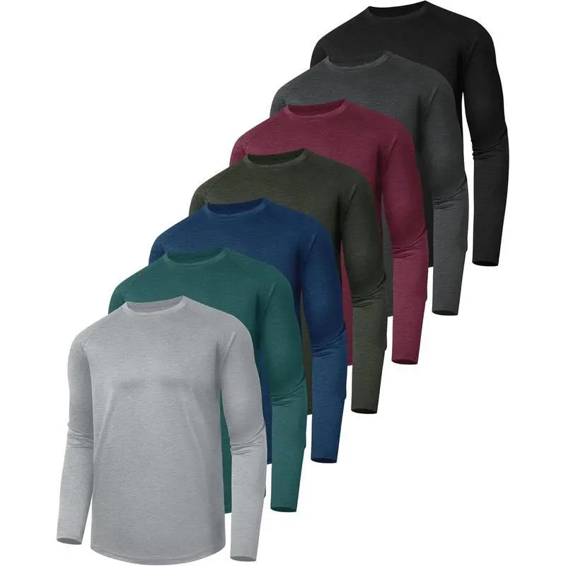 7 pack long sleeve shirts for men-dry fit moisture wicking sun protection UV UPF T-shirts for fishing workout gym Athletic Sports Clothing Athletic Apparel