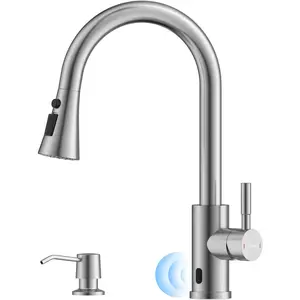 Touchless Kitchen Sink Faucet with Pull Down Sprayer, Motion Sensor   Faucets for Kitchen Sink, 360? Swivel Spout, Brushed Nickel