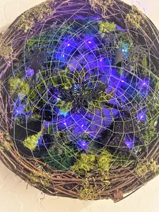 Wicked Weavings - Whispermoss Watchers - Halloween Wreath - Purple Lights - Dreamcatcher Hanging