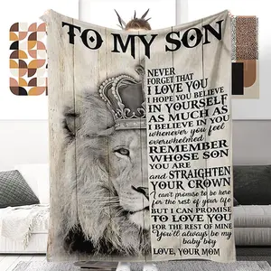 To My Son Pattern Flannel Blanket, 1 Count Lion & Slogan Soft Comfortable Throw, Textiles for Gift