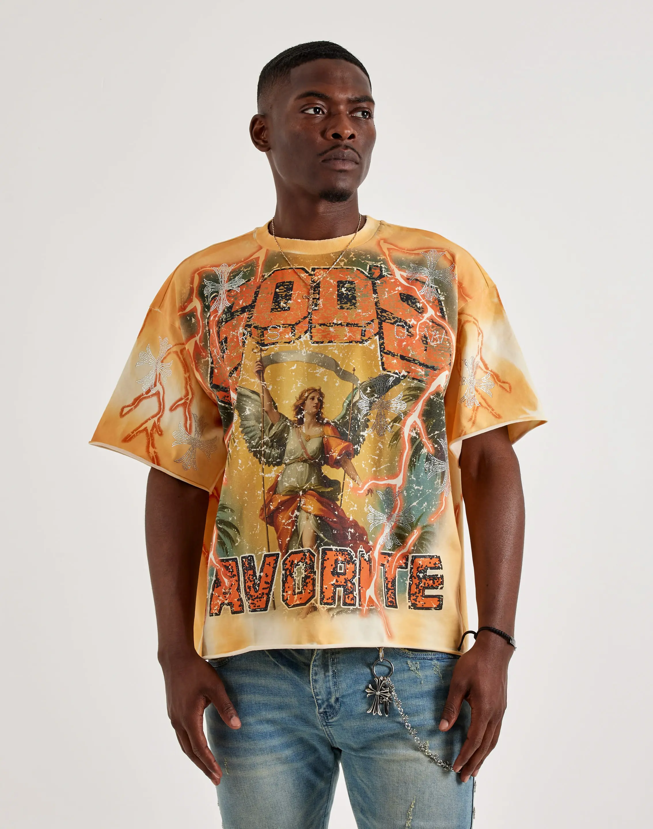 Mens First Row God's Angels Rhinestone Tee