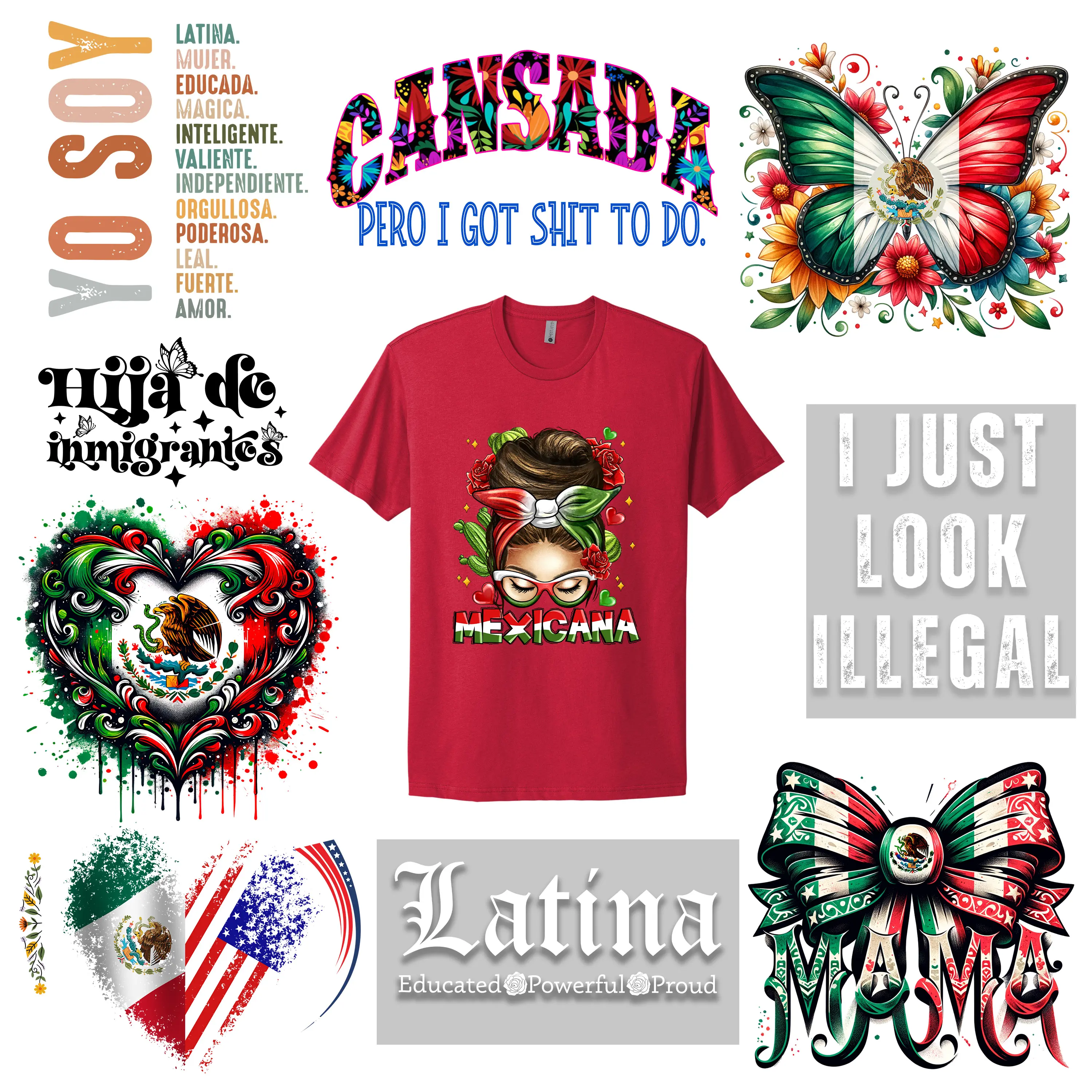 Latina Pride Gang Sheet 10 Premium Quality DTF Heat Transfer Prints DIY 24x62"