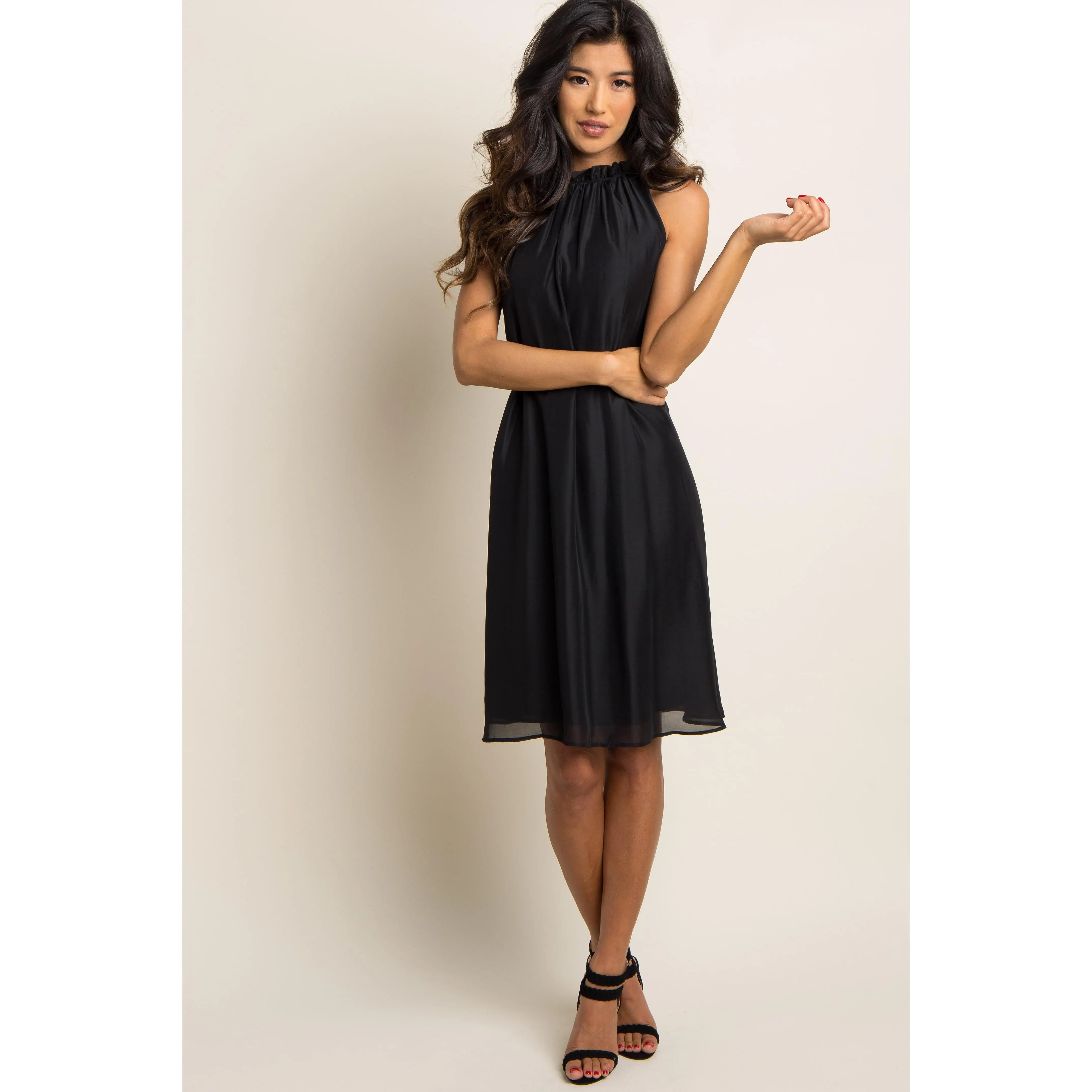 PinkBlush Black Chiffon High Neck Dress